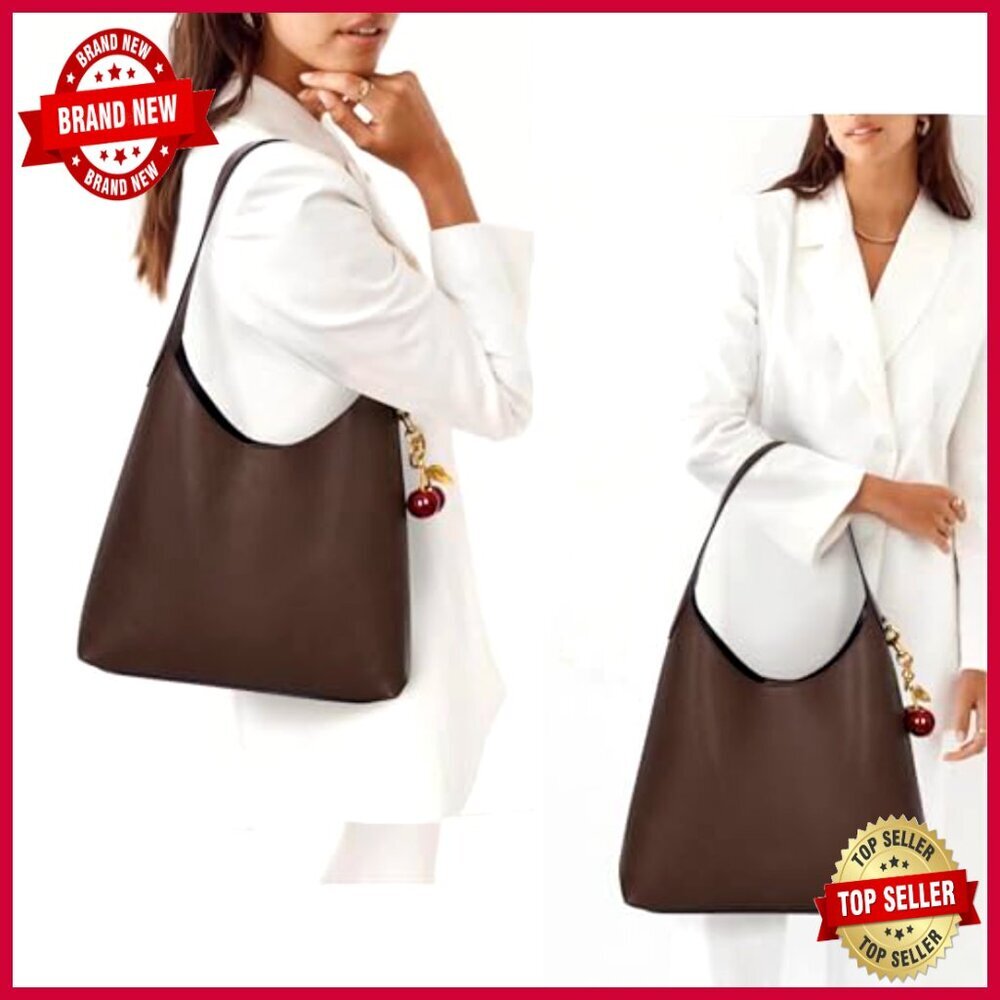 Medium Vegan Leather Hobo Shoulder Bag Slouchy Tote Crossbody Purse - Picture 2 of 7